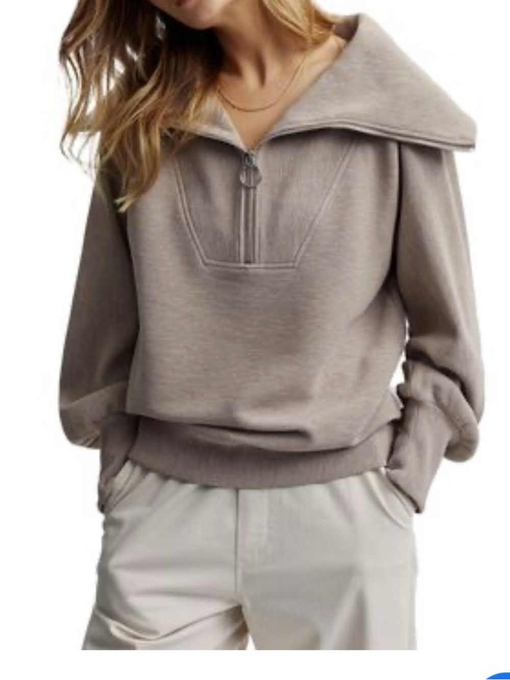 Varley Ribbed Collar Sweatshirt in Taupe Gray